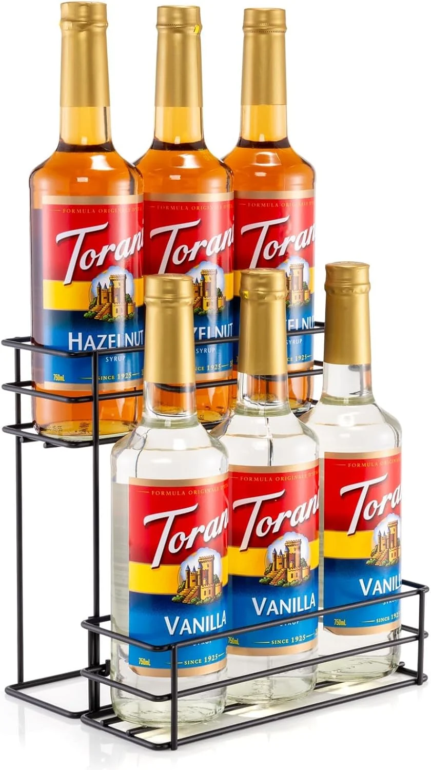 World-Class 6 Bottle Coffee Syrup Organizer Coffee Syrup Rack for Coffee Bar Kitchen Small Wine Rack for Bar Family Storage for Syrup Wine Dressing Safe