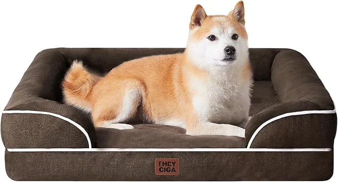 Stylish EHEYCIGA Orthopedic Dog Beds for Large Dogs Waterproof Memory Foam Large Dog Bed with Sides Non-Slip Bottom and Egg-Crate Foam Pet Couch Bed with Washable Removable Cover BrownAbout ThisOverview Sophisticated