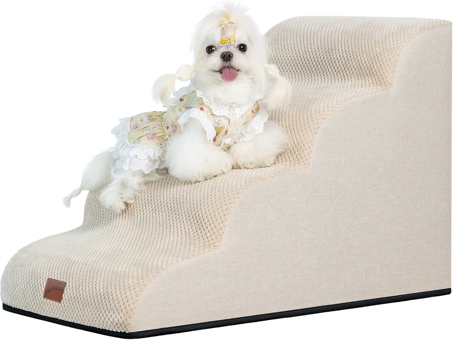 Smooth GoGoBunny Waterproof High Density Foam Curved Dog Stairs for High Beds Couches 19.7 H 4-Step Ramp Dog Steps Friendly to Small Medium Dogs or Pets Joints Non-Slip Balanced Durable Pet Step Beige Certified