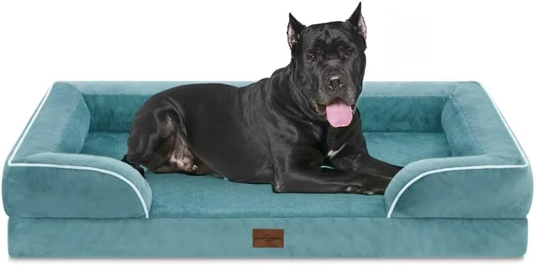 Soft Comfort Expression XXL Waterproof Orthopedic Dog Bed for Extra Large Dogs Orthopedic Foam Dog Sofa Bed with Washable Removable Cover Non-Slip Bottom XX-Large Washed Blue Safe