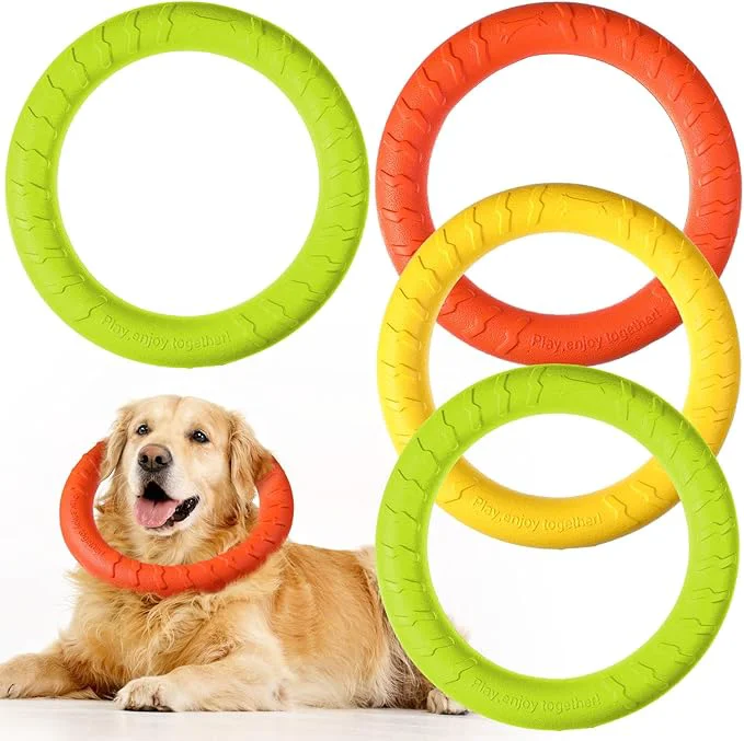 Refined Jenaai 4 Pack Dog Ring Toy Dog Training Chew Toy for Outdoor Aggressive Durable Pet Chewers Floating Toys Puppy Ring for Large Medium Puppy Training Colorful 11.81 Inch About This Clean