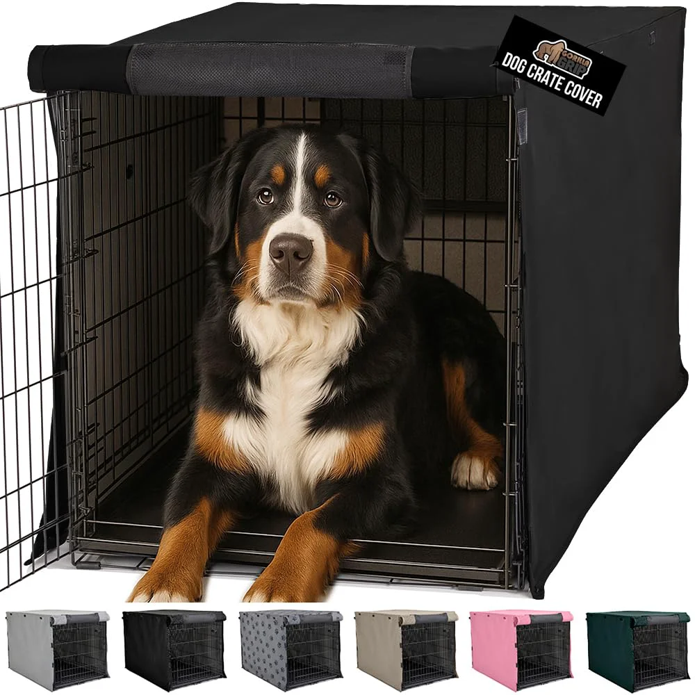 Eco-Friendly GORILLA GRIP Dog Crate Cover for 48-inch Crates Light-Reducing Privacy with Breathable Mesh Recyclable