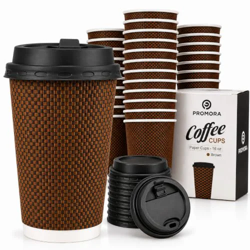 Eco-Friendly Brown Disposable Coffee Cups With Lids 16 oz 80 Count Professional