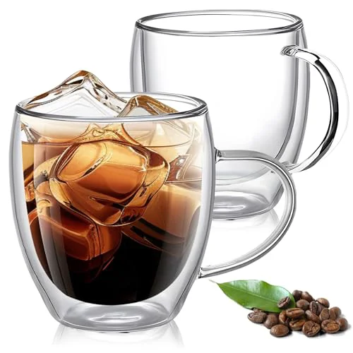 Enhanced Set of 2 Double Walled Glass Coffee Mugs 6 Ounces Insulated Layer Coffee Cups with Handle Borosilicate Glass Espresso Cup for Hot Beverage 2 Count Premium Material