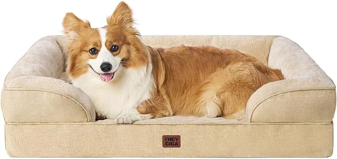Solid EHEYCIGA Orthopedic Dog Beds for Large Dogs Waterproof Memory Foam Large Pet Bed with Sides Non-Slip Bottom and Egg-Crate Foam Dog Couch Bed with Washable Removable Cover GreigeAbout ThisOverview Enhanced