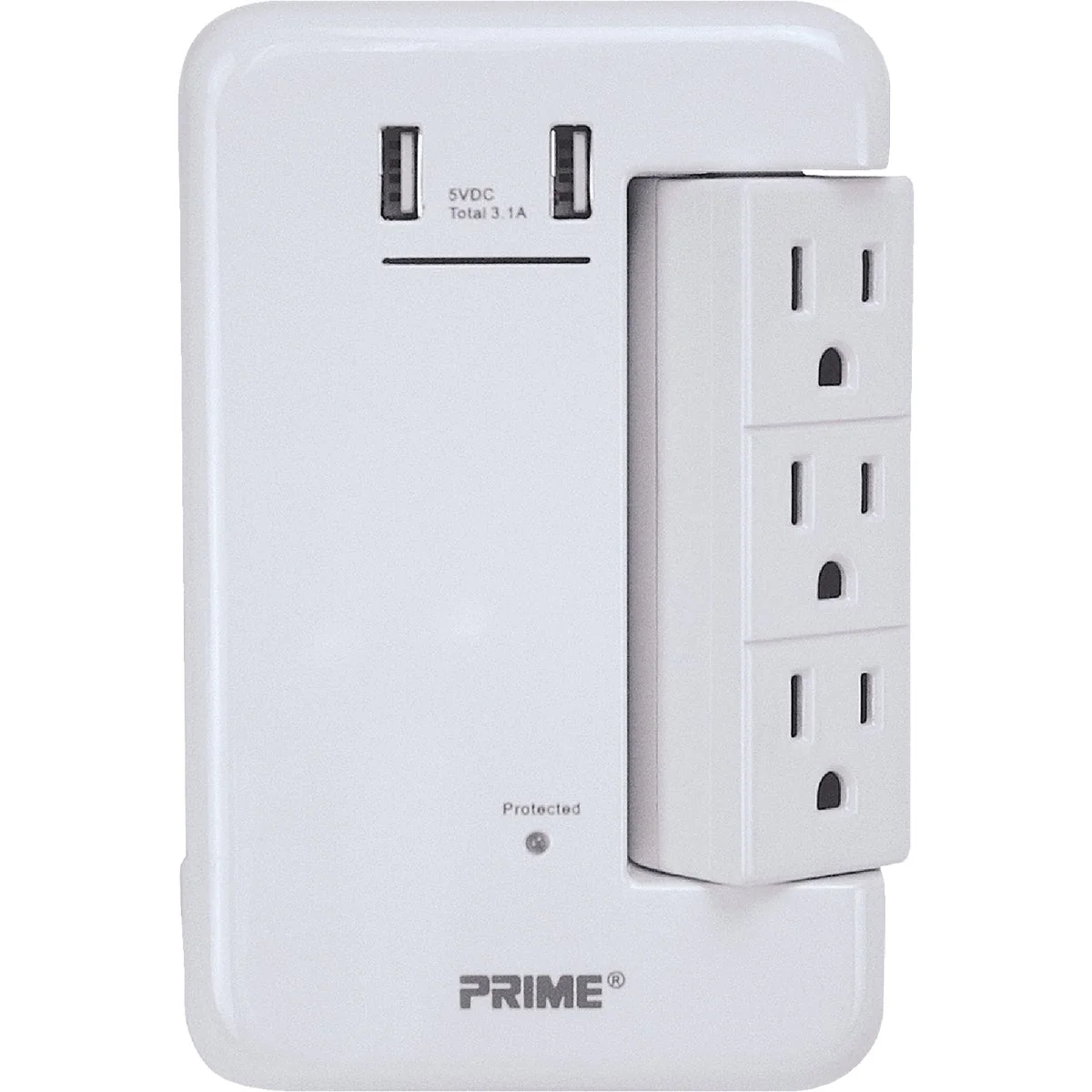 Recyclable Prime Wire Cable 6 Power 2 USB White Rotating Surge Tap USB Charger Specialty