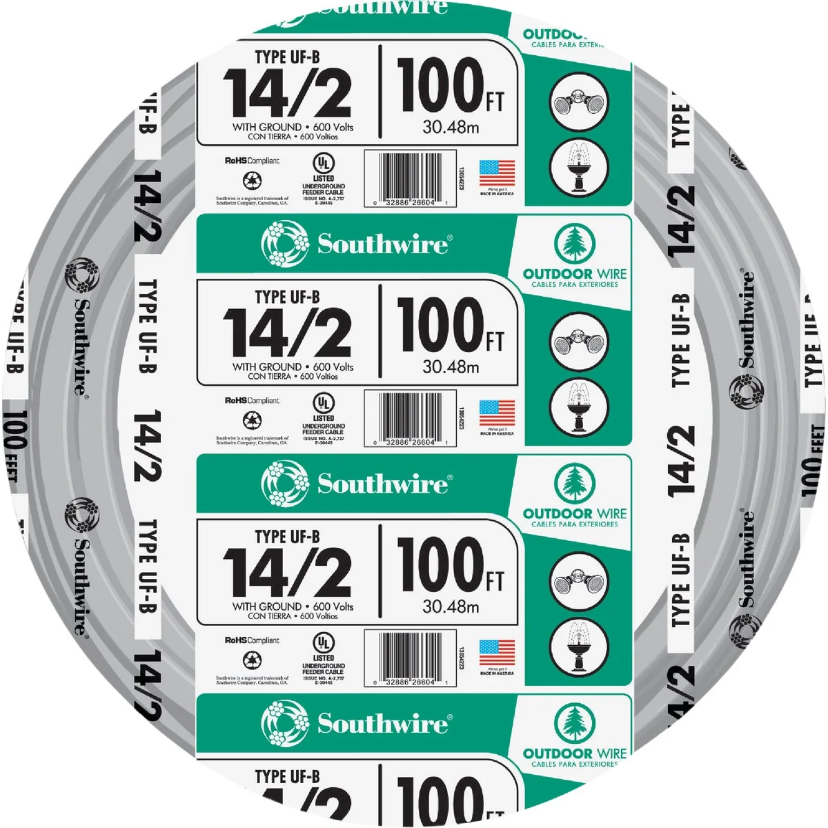 Pure Southwire 100 Ft. 14 AWG 2-Conductor UFW G Electrical Wire Official