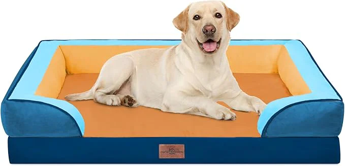Sustainable Comfort Expression Orthopedic Dog Bed for Extra Large Dogs 42×30 Inch Waterproof Egg Crate Foam XL Pet Bed with Removable Bolsters Dog Couch with Washable Cover Non-Slip Bottom Golden HarborAbout ThisOverview Easy-to-Use