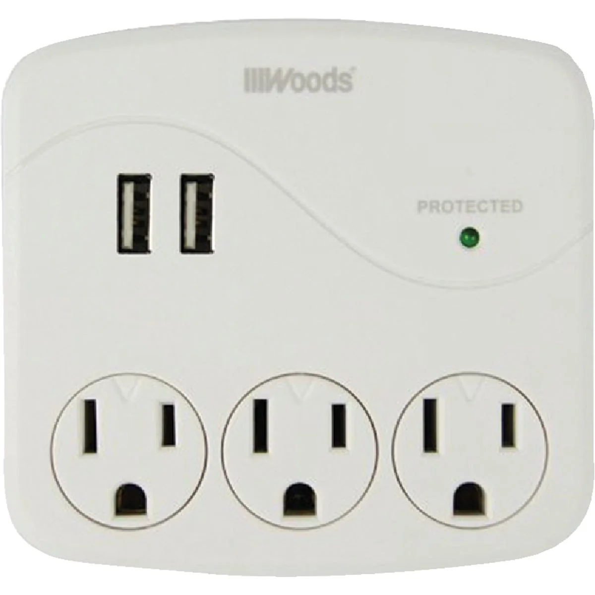 Genuine Woods 2-USB 3-Standard Outlets 2.4A 15A White Surge Tap Fast