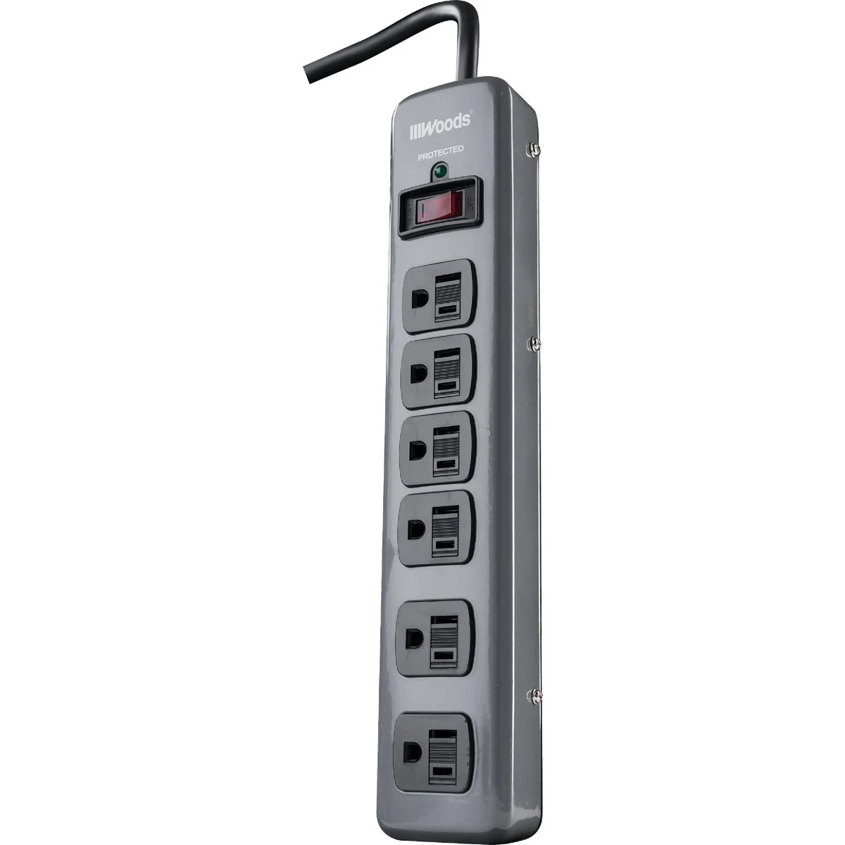 Long-Lasting Woods 6-Outlet 900J Dark Gray Surge Protector Strip with 3 Ft. Cord High-Grade