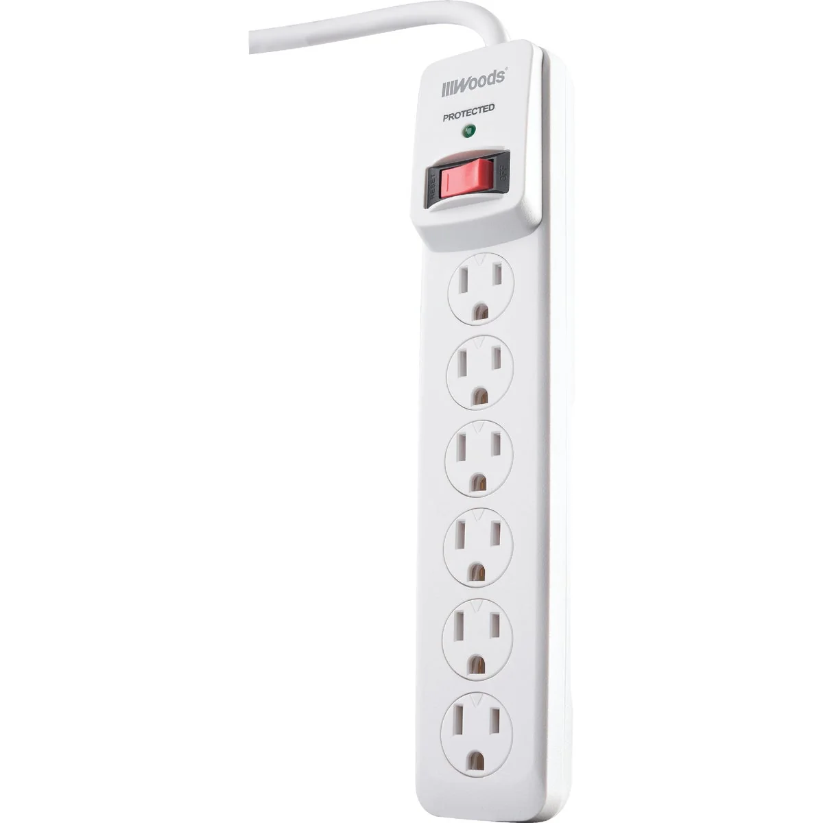 Easy-to-Use Woods 6-Outlet 900J White Plastic Surge Protector Strip with 3 Ft. Cord Trendy