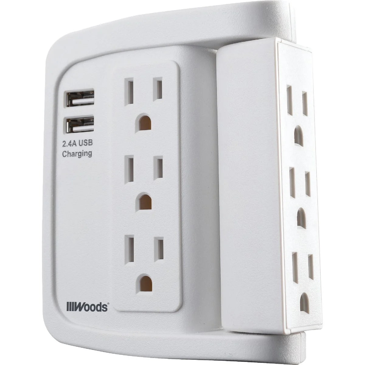 Sustainable Woods 2-USB 6-Standard Outlet 2.4A 15A White Swivel Surge Tap Practical