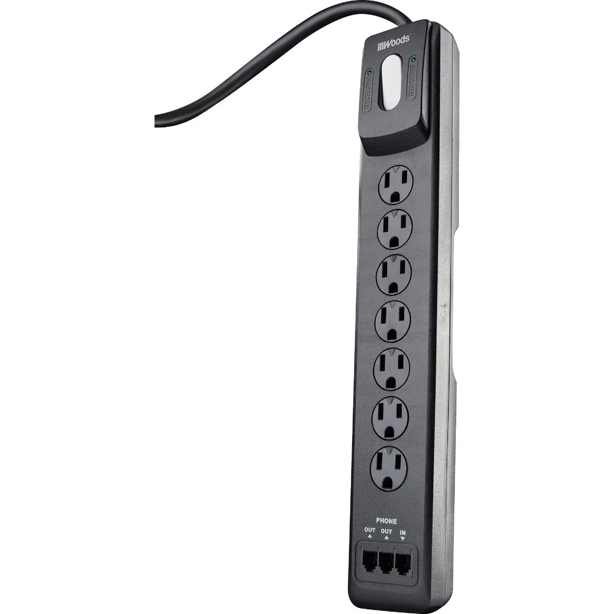 Secure Woods 7-Outlet 1780J Black Resettable Surge Protector Strip with 4 Ft. Cord Clean