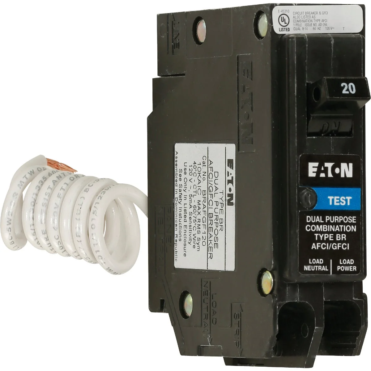Natural Eaton BR 20A Single-Pole Short Body AFCI GFCI Breaker Lightweight