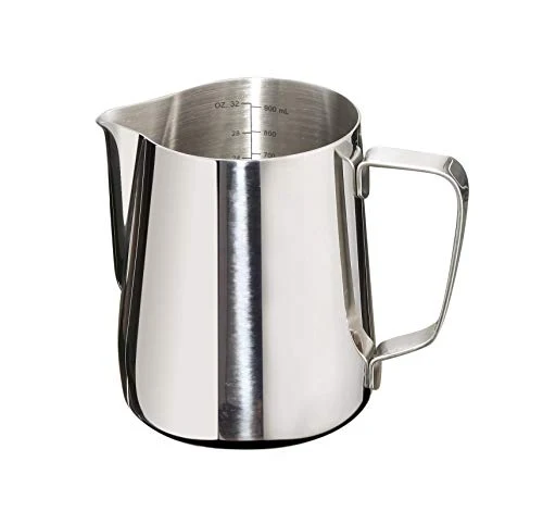 Authentic Frothing Pitcher 32oz Stainless Steel Cup with Double Measurement Scale for Latte Art Milk Frother Cup 32oz SUS304 Stainless Steel Milk FrotherPitcher Steaming Pitcher 900ML Consistent