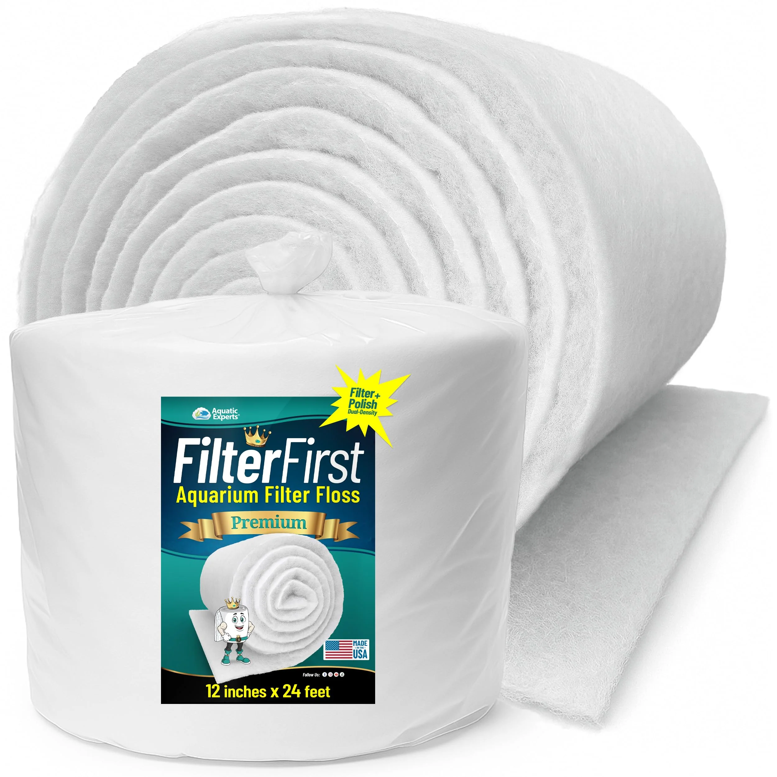 Smart Aquatic Experts FilterFirst Aquarium Filter Pad – Dual-Layer Media Roll 24 ft x 12 in 3 4–1 in Thick Official