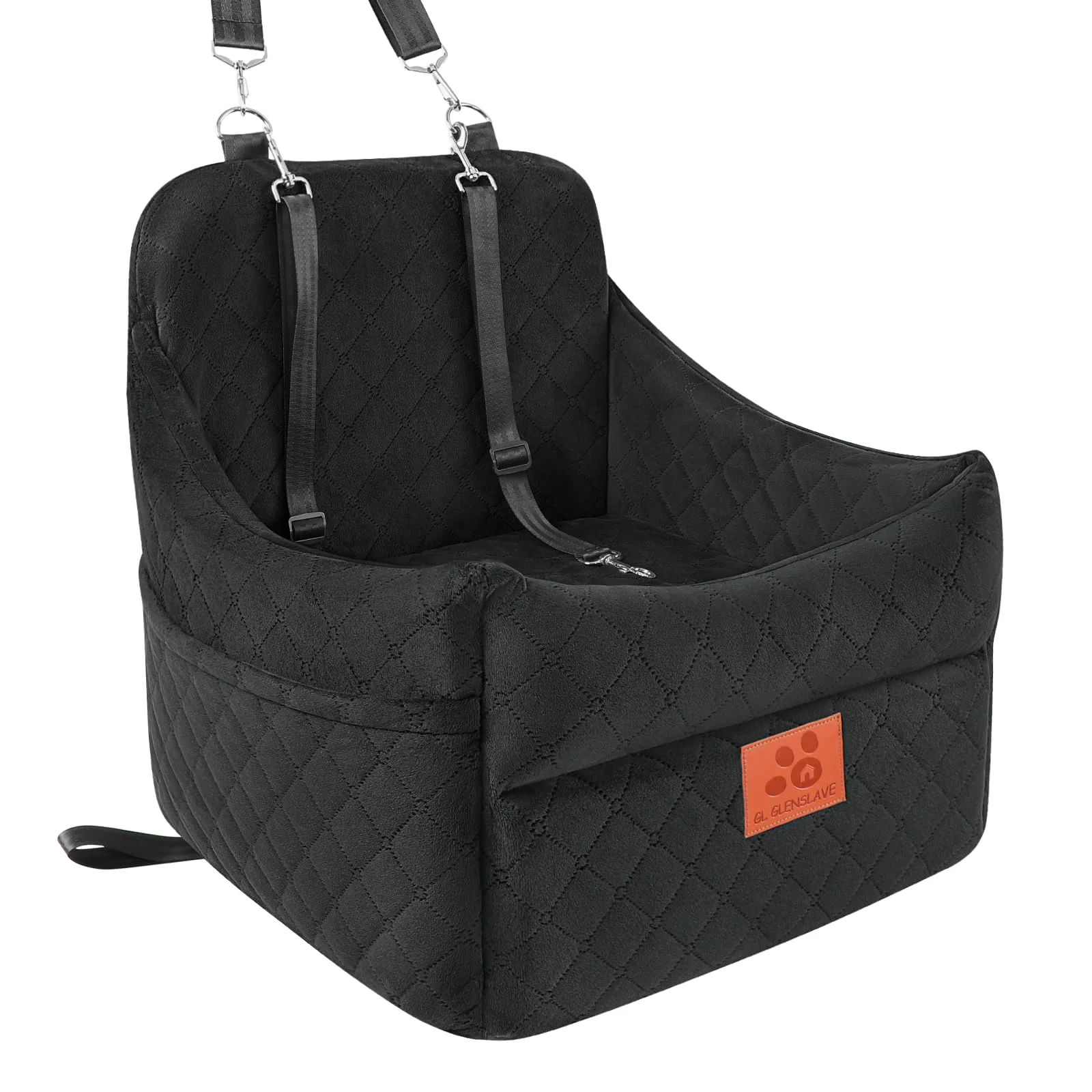 Professional GL GLENSLAVE Dog Car Seat for Small Medium Dogs — Thick Cushion Booster with Washable Cover Storage Pockets Powerful