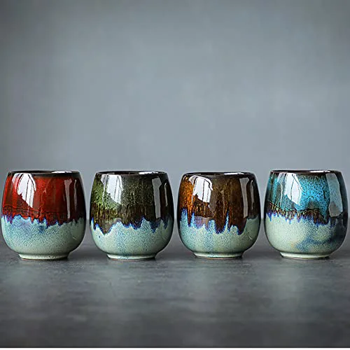 Relaxed 3 oz Ceramic Mini Espresso Cups Set of 4 Premium