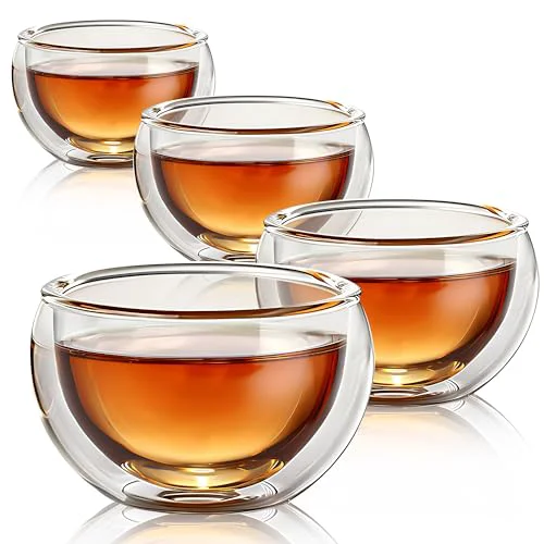 Sustainable 4 Pack Double Walled Glass Teacups Insulated Glasses 4 Count Green