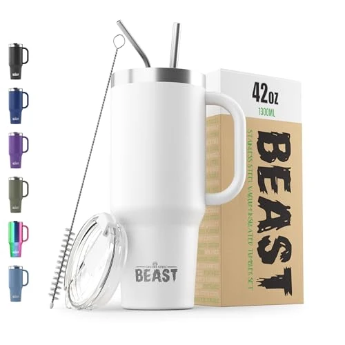 Prestigious Beast 42 oz Tumbler with Handle Stainless Steel Vacuum Insulated Coffee Ice Cup Double Wall Travel Flask Official