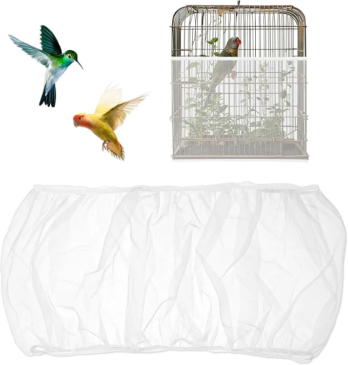 Authentic Bird Cage Seed Catcher White Bird Cage Net Cover Adjustable Birds Cages Netting Fine