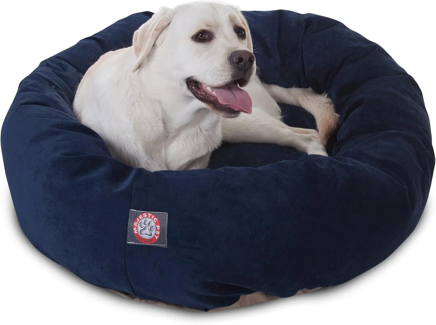 Smart Majestic Pet 40 Inch Micro Velvet Calming Dog Bed Washable 40x29x9 inch – Cozy Soft Round Donut Dog Bed with Spine for Head Support – Pet Bed Large – Navy 2025 Pure