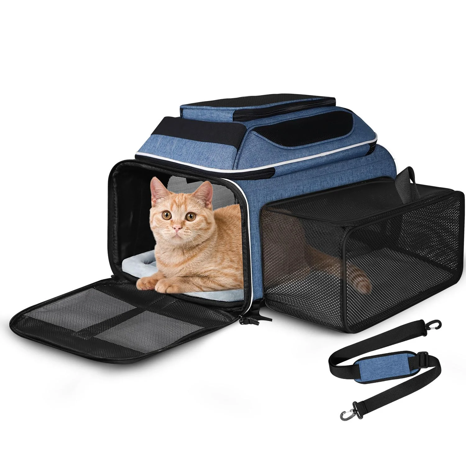 Green Petskd Top Side Expandable Pet Carrier — Airline 17x12x8.5 in for Small Cats Dogs Secure