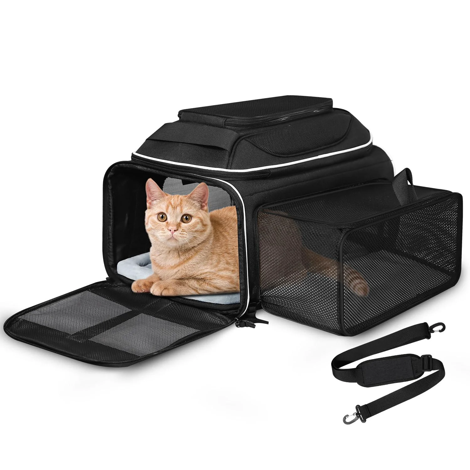 Prestigious Petskd Top Side Expandable Pet Carrier – Airline Under-Seat 17x12x8.5 in Black Luxury