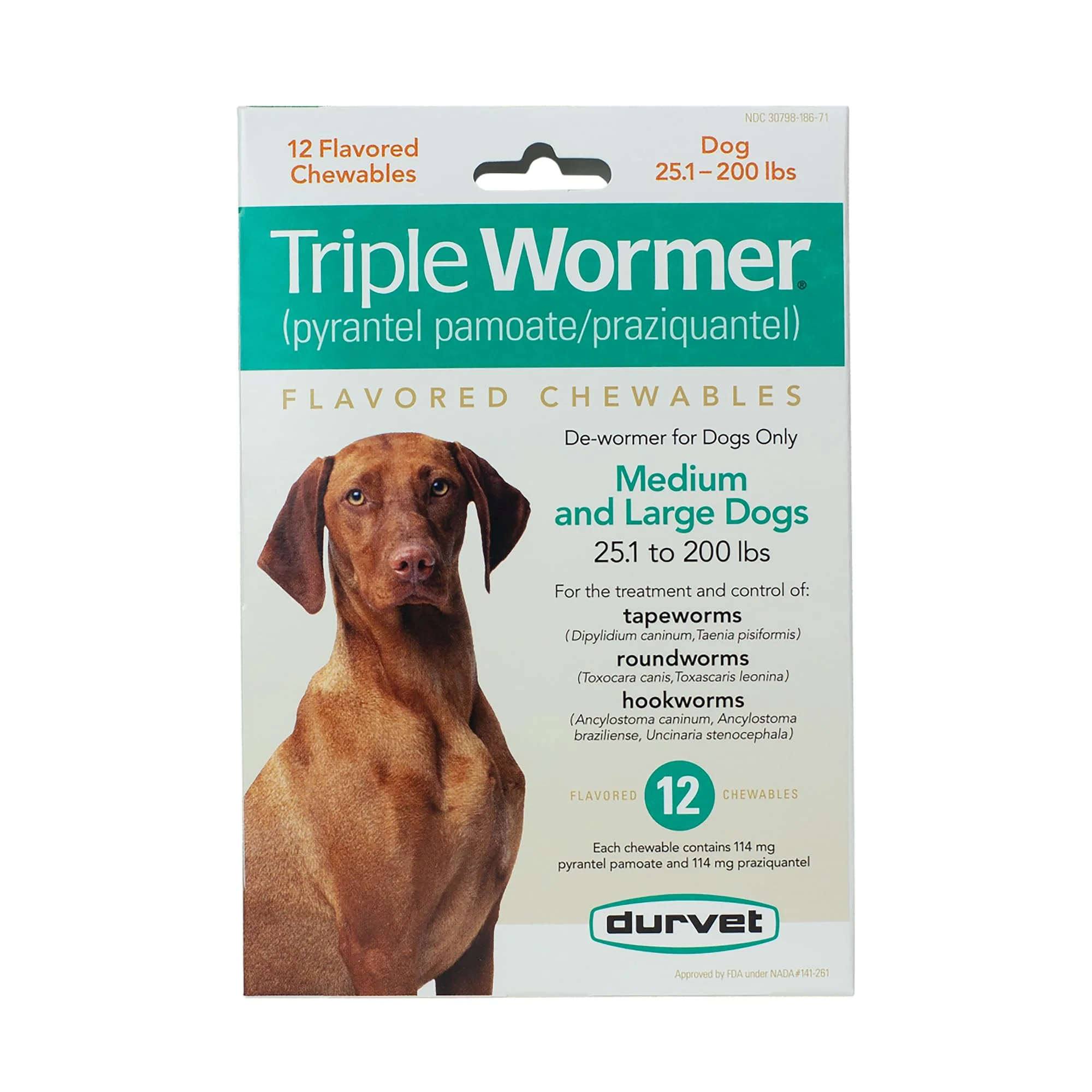 Enhanced Durvet Triple Wormer for Medium Large Dogs — 12-Pack Chewable Tablets Selected
