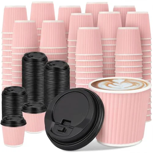 Optimized 100 Set 4oz Disposable Espresso Cups with Lids Ripple Corrugated Paper Disposable Coffee Insulated Hot Ripple Cups for hot Chocolate 100 Count Flexible