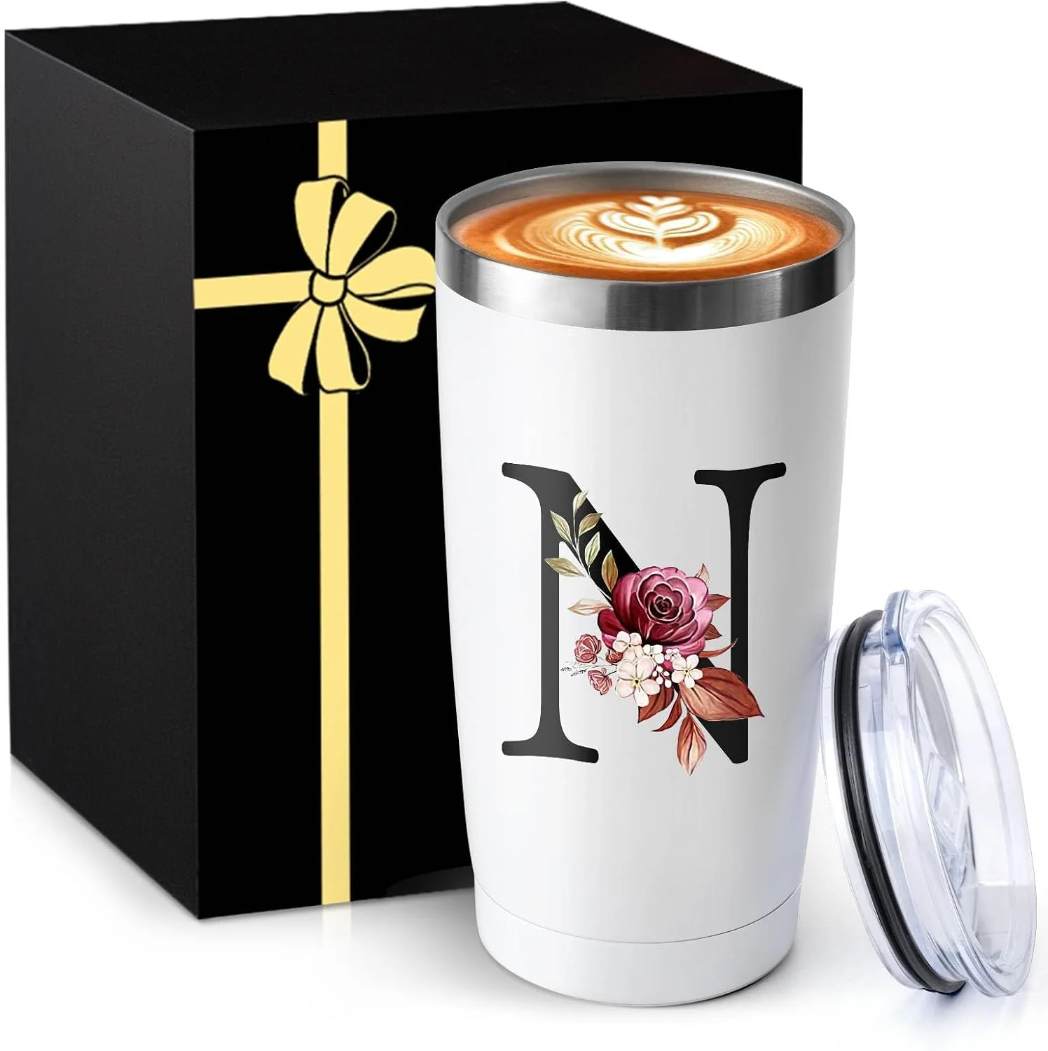 Modern 20 Oz Insulated Coffee Cup with Lid Car Tumbler Travel Mug Women Wife Anniversary Her 1 2 3 5 6 7 8 10 14 15 20 25 40 50 60 Year Cotton Copper Gifts Ivory Bronze Leather Iron Paper First 5th 6th 10th Recyclable