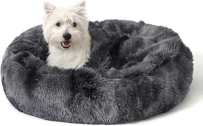 Comfortable NOYAL Calming Dog Bed for Anxiety Hooded Donut Cave with Blanket Plush Fluffy Washable Pet Bed for Small Medium Dogs CatsAbout ThisOverview Fashionable