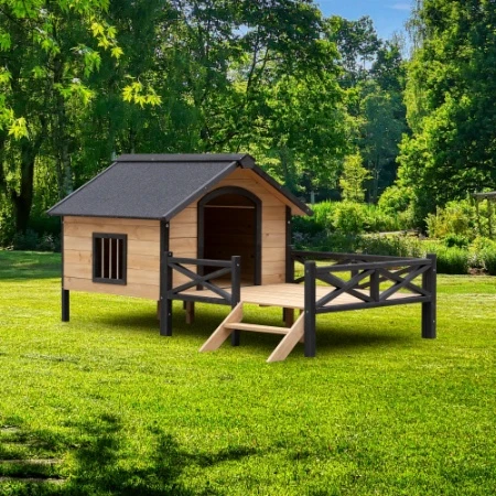 Selected Outdoor Large Wooden Cabin House Style Wooden Dog Kennel With Porch Efficient