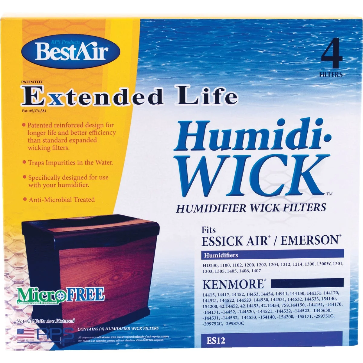 Reliable Air Extended Life Humidi-Wick ES12 Humidifier Wick Filter 4-Pack Original