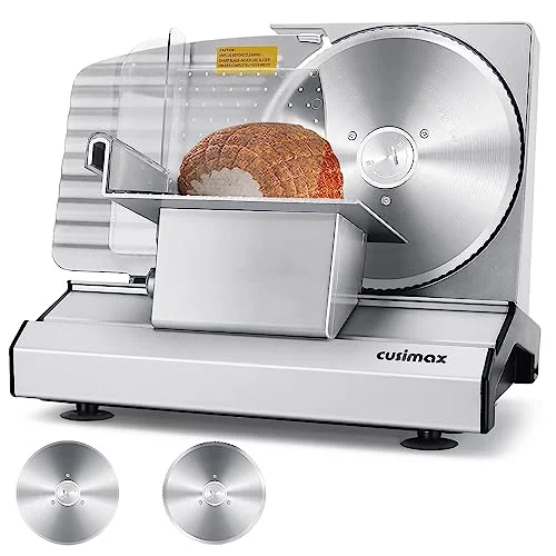 Functional Meat Slicer CUSIMAX Electric Deli Meat Slicer with 2 Removable 8.7”Stainless Steel Blades 2 Count Blades World-Class