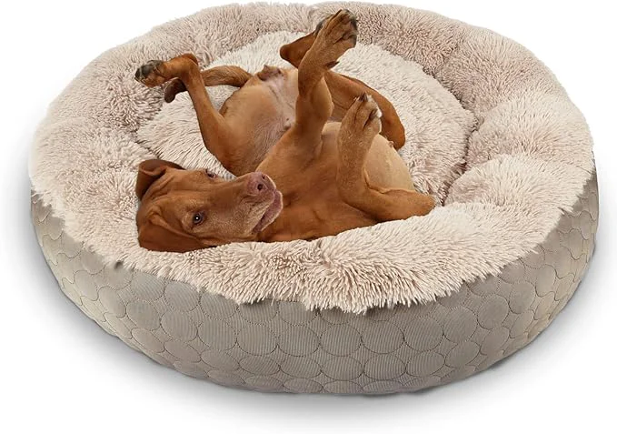 Artisan HachiKitty Dog Donut Round Calming Bed Fluffy Bed for Medium Large Dogs Double Sided Available with Warm Cool Sides 30 x30 x9 Taupe About ThisOverview Certified