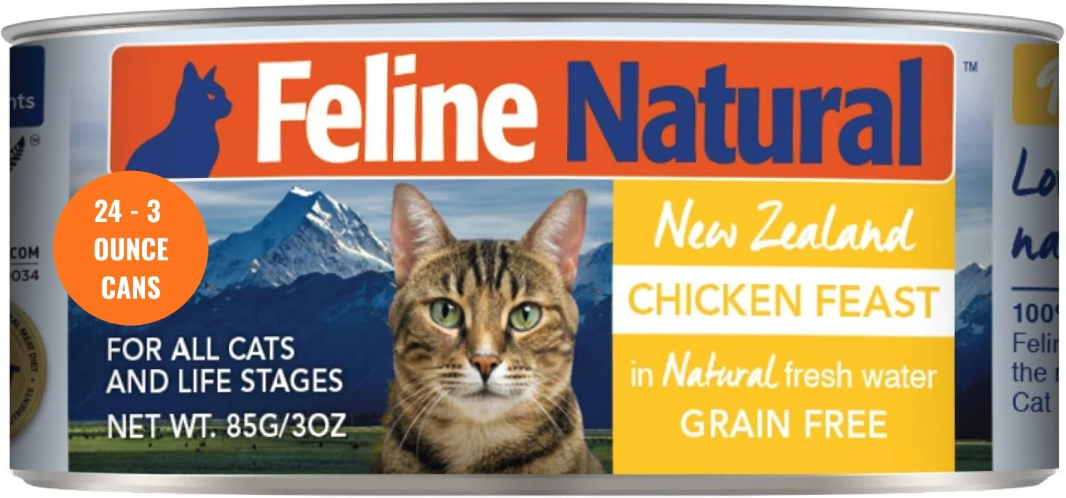 Dependable Feline Natural New Zealand Chicken Feast Canned Cat Food — High-Meat Grain- Low-Carb Wet Cat Food 3 oz Pack of 24 Soft