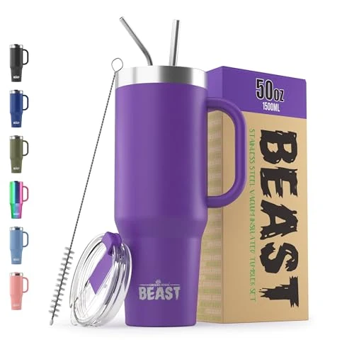 Trendy Beast 50 oz Tumbler with Handle Stainless Steel Vacuum Insulated Coffee Ice Cup Double Wall Travel Flask First-Class