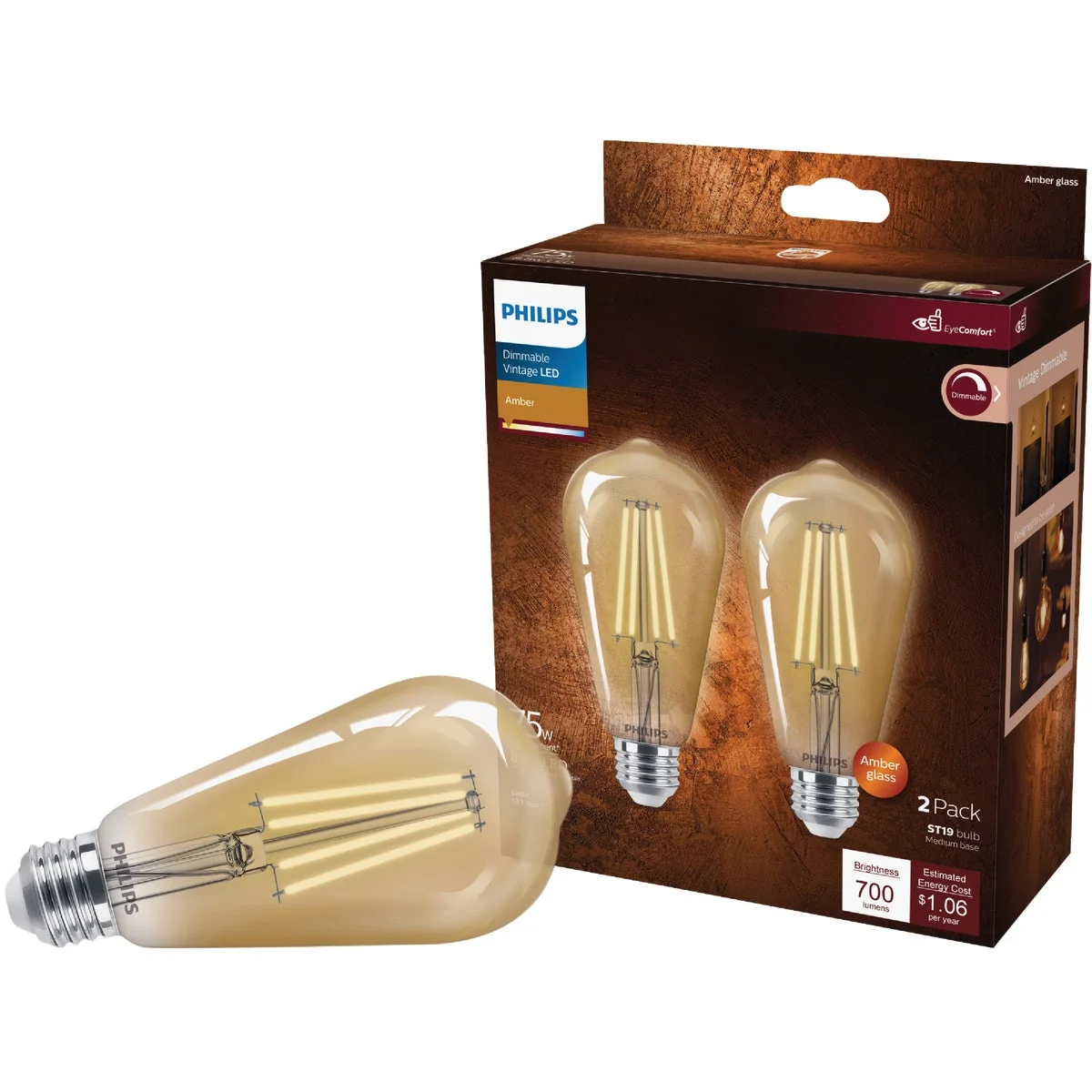 Outstanding Philips Vintage 75W Equivalent Amber ST19 Medium LED Decorative Light Bulb 2-Pack Fine Crafted