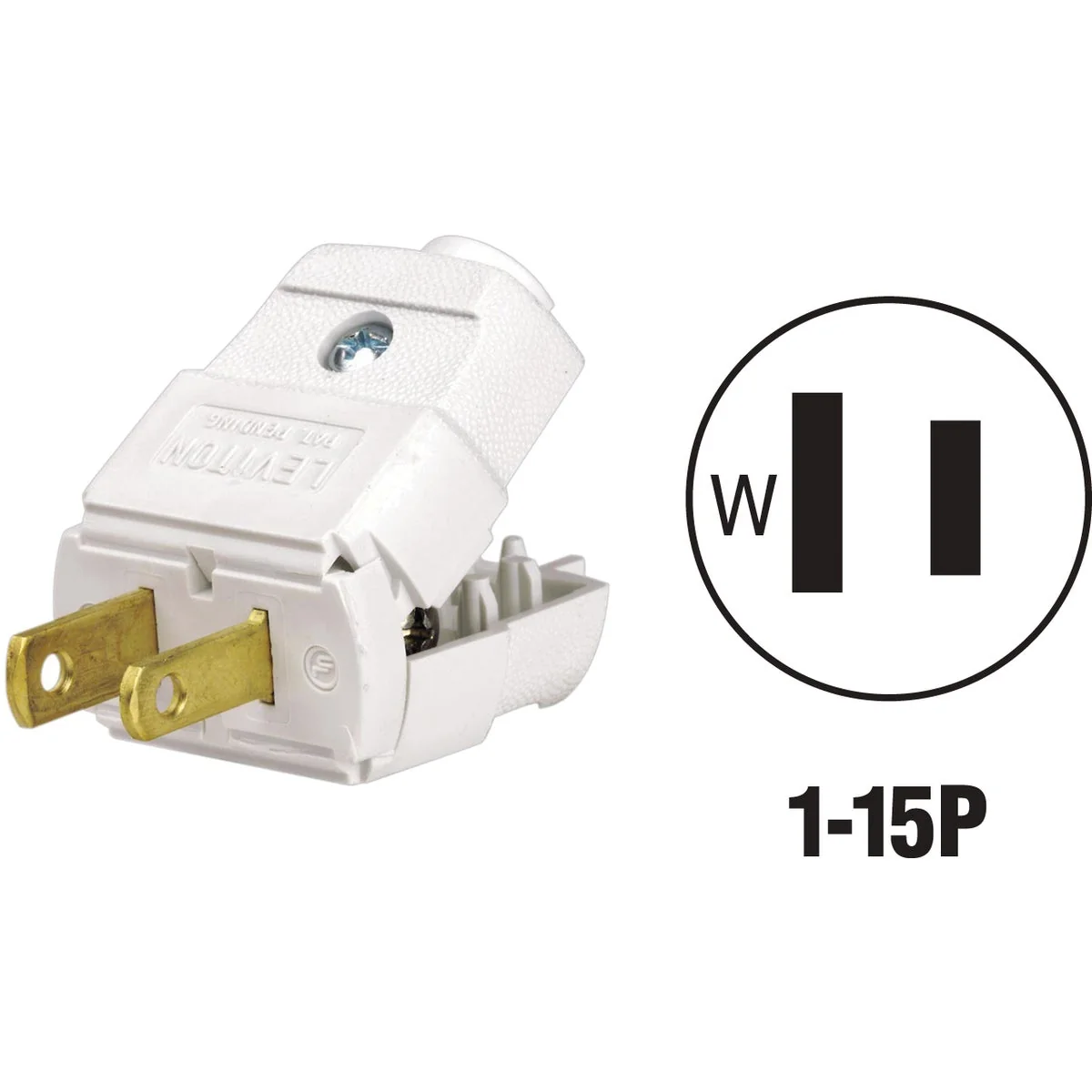 Practical Leviton 15A 125V 2-Wire 2-Pole Hinged Cord Plug White Reusable