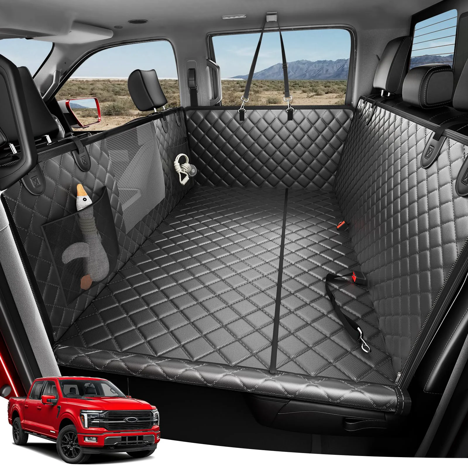 Soft Zanch Heavy-Duty Dog Truck Seat Cover — XL Waterproof Hammock with 450 lb Hard-Base for Full-Size Trucks SU Black Convenient