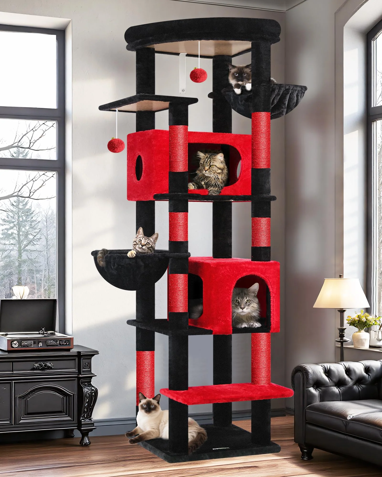 Dependable Globlazer Gothic 74in Cat Tree for Large Cats – 7 Scratching Posts Dual Condos Crafted