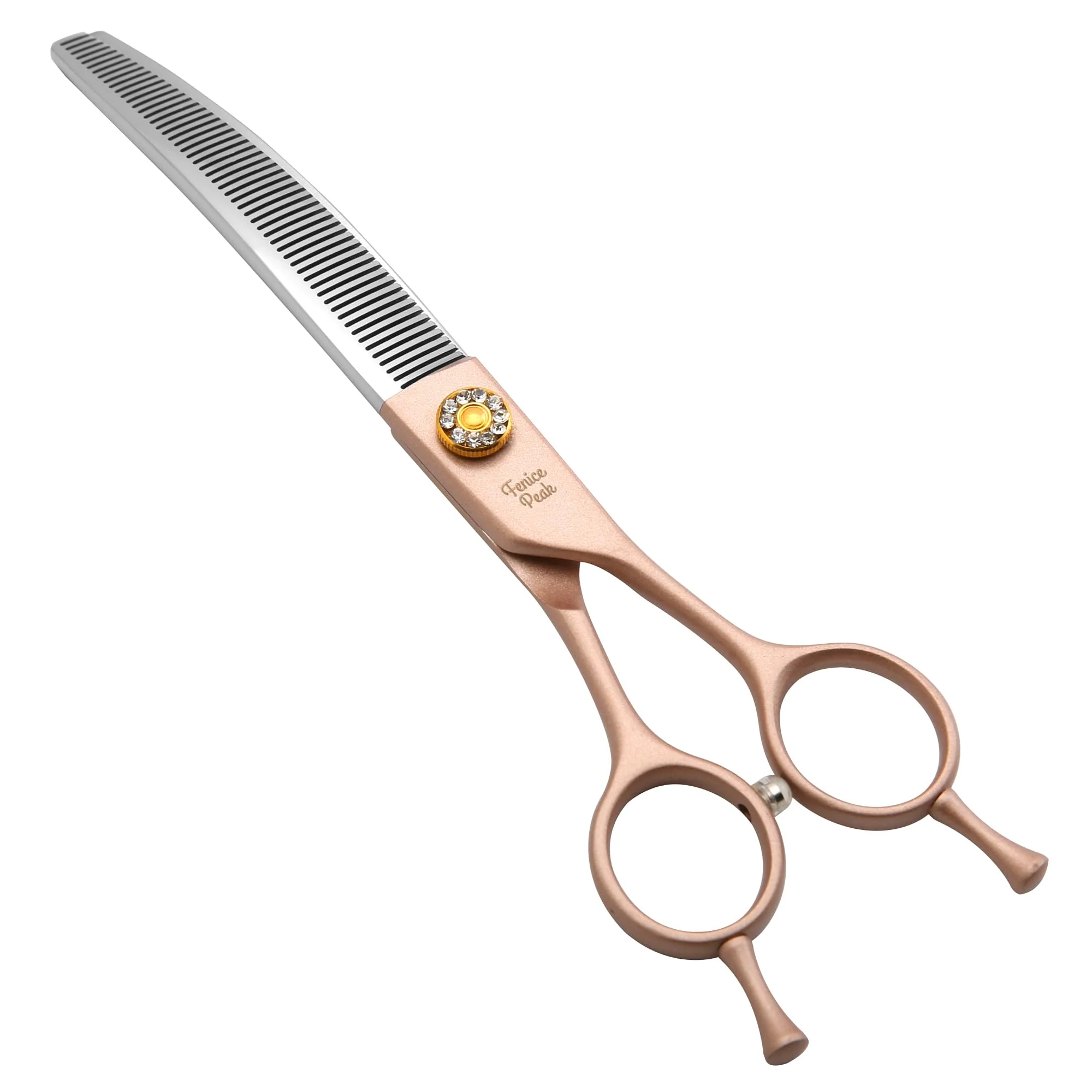 Durable Fenice Peak 7.0in Rose Gold Curved Thinning Scissors for Dogs Cats – 440C Stainless Steel Organic