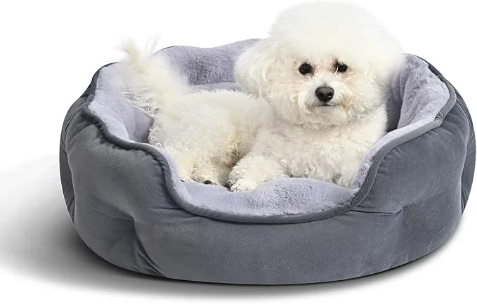 Eco-Friendly Amazon Basics Round Dog Bed for Small Dogs Cat Beds for Indoor Cats Washable Puppy Bed with Soft Plush Cushion Anti-Slip Bottom 20x19x6 Inches GrayAbout ThisOverview Pure