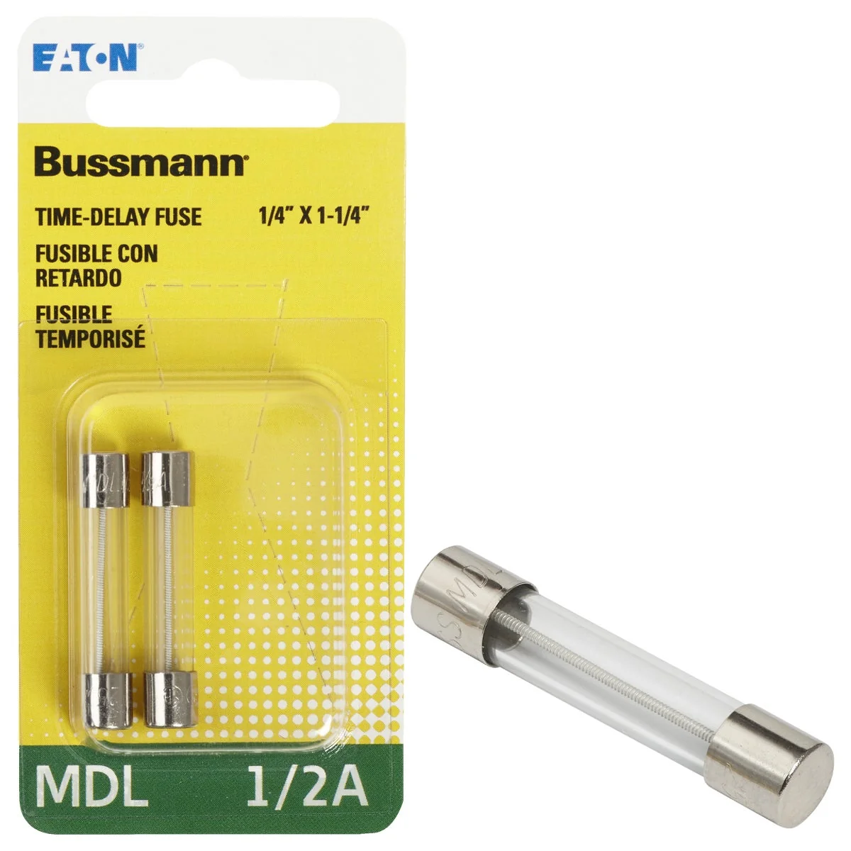 Smooth Bussmann 1 2A MDL Glass Tube Electronic Fuse 2-Pack Solid
