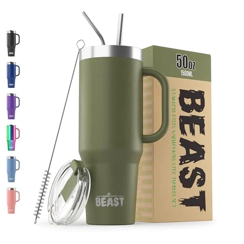Luxury Beast 50 oz Tumbler with Handle Stainless Steel Vacuum Insulated Coffee Ice Cup Double Wall Travel Flask Efficient