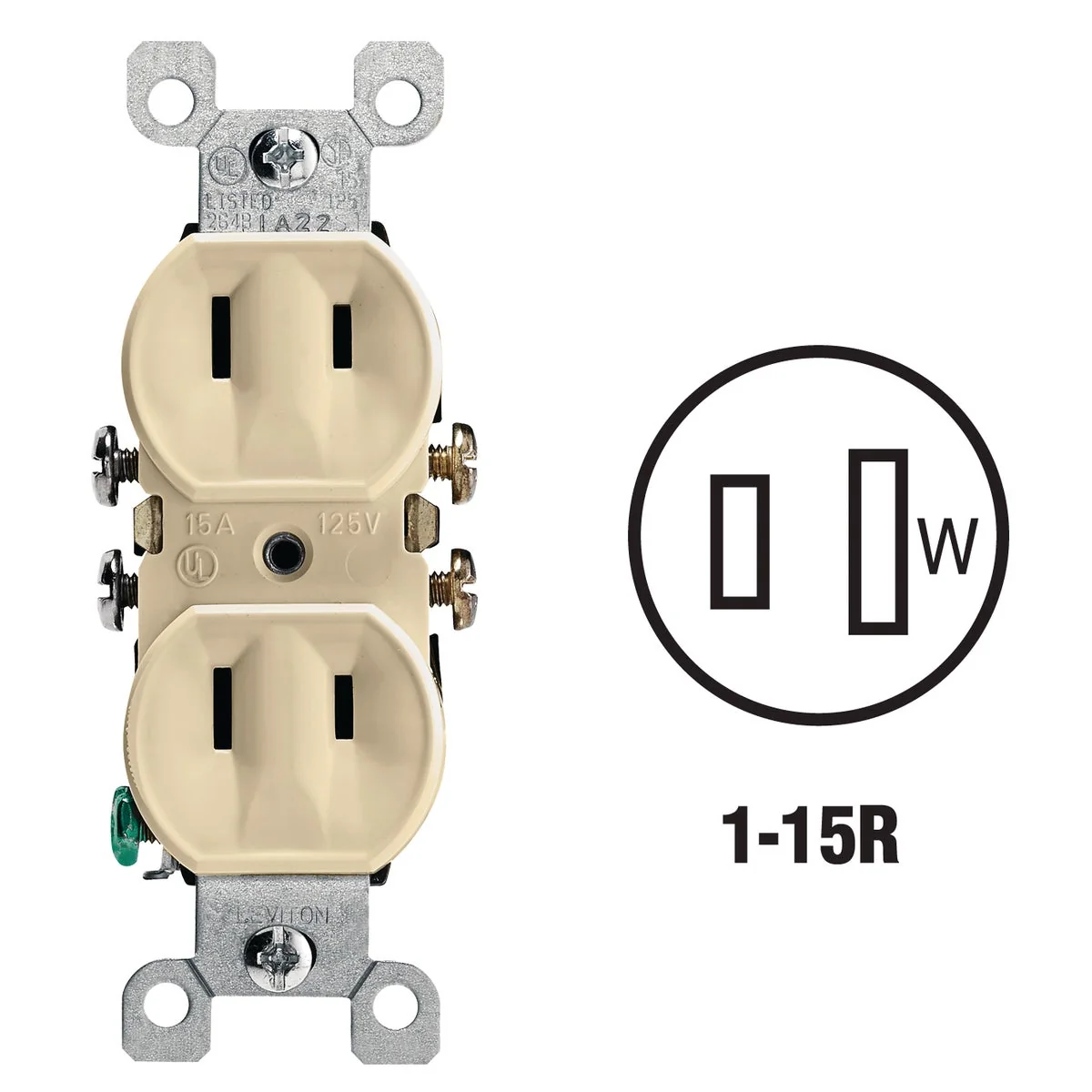 Verified Leviton 15A Ivory Residential Grade 1-15R Duplex Outlet Casual