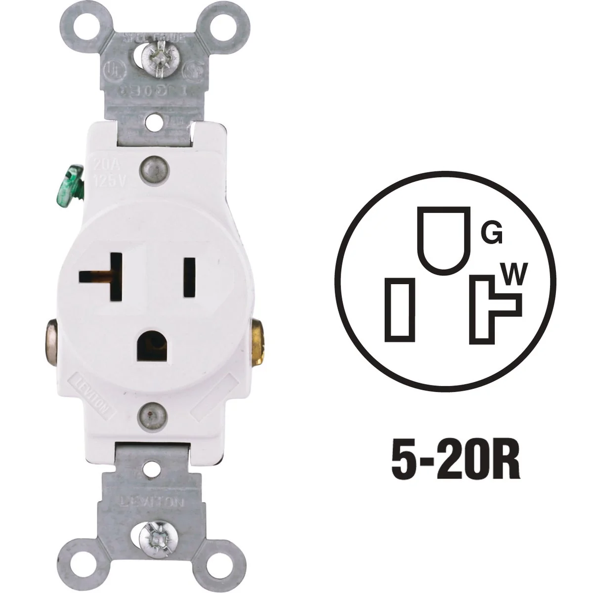 Convenient Leviton 20A White Commercial Grade 5-20R Shallow Single Outlet Powerful