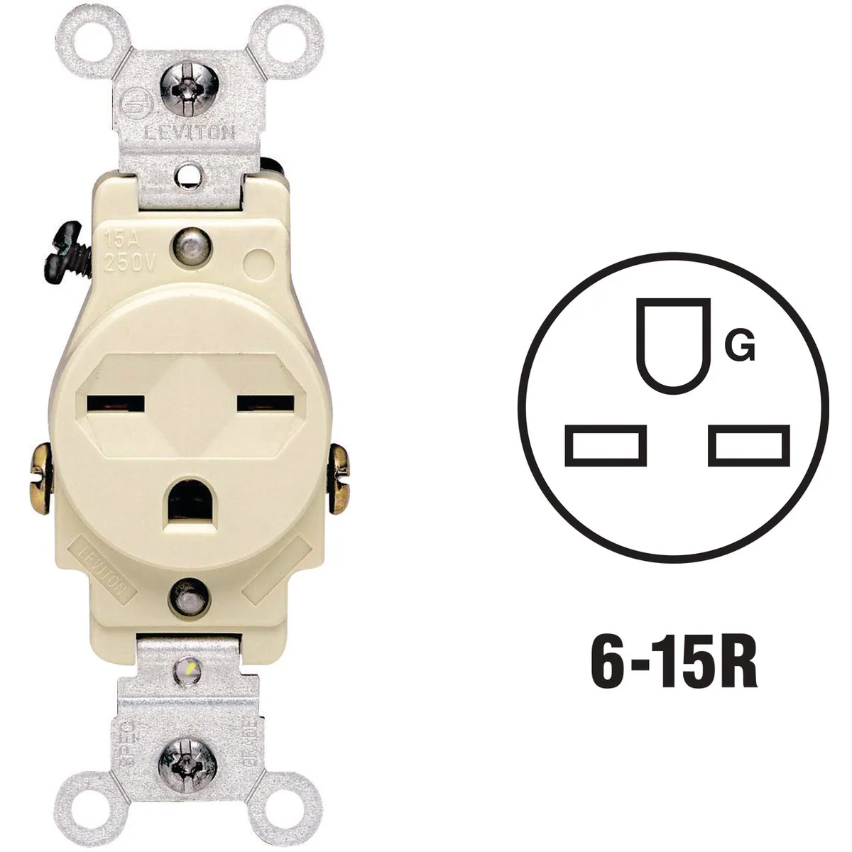 Versatile Leviton 15A Ivory Heavy-Duty 6-15R Grounding Single Outlet World-Class