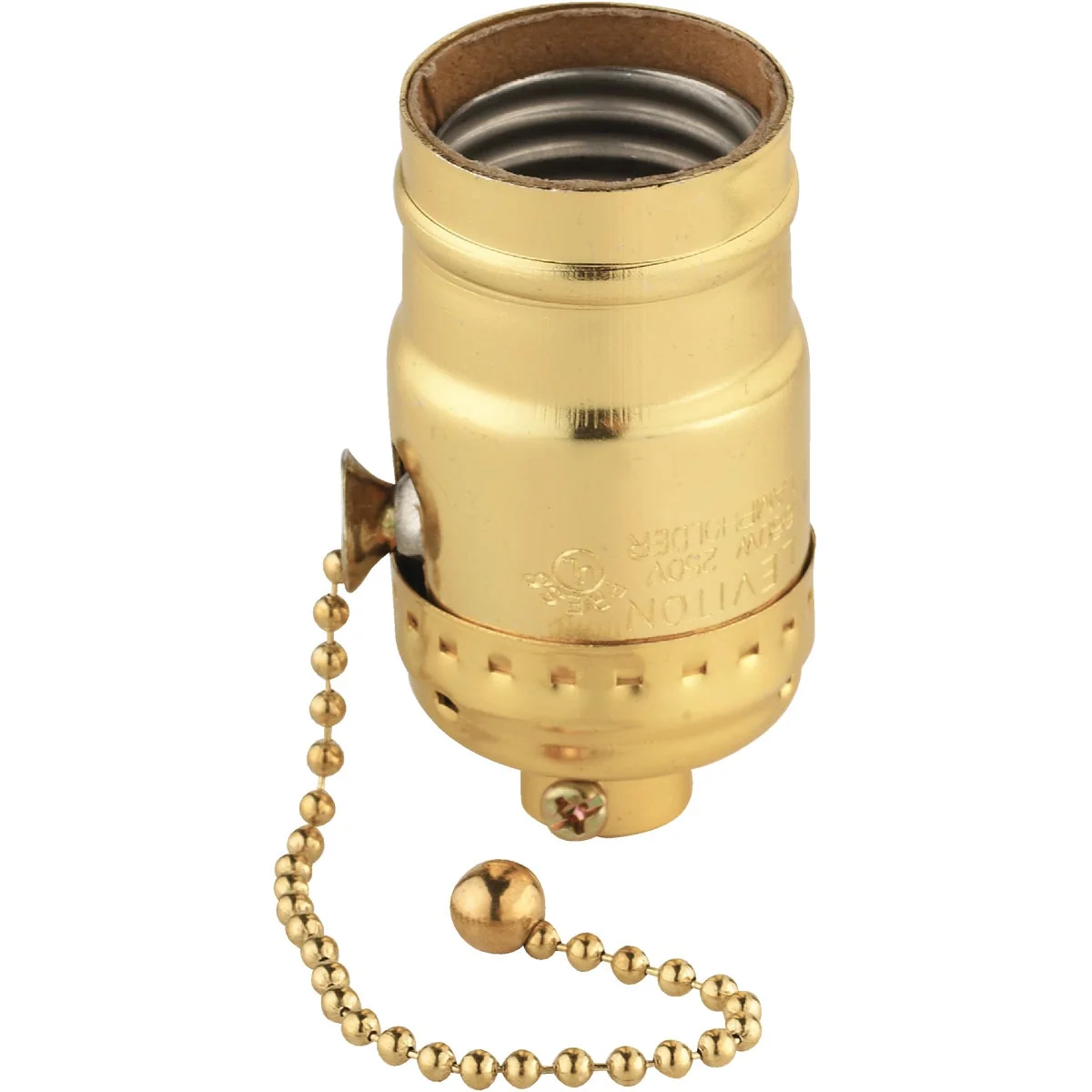 Prestigious Leviton Pull Chain Medium Base Polished Gilt Lamp Socket Authentic